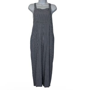 Nomad Striped Wide Leg Jumpsuit Medium Blue White Tie Back Sleeveless